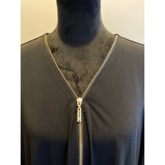 JM Collection Black Blouse Plus Size XXL Top  + Stretch Gold Zipper Pullover - Picture 2 of 11
